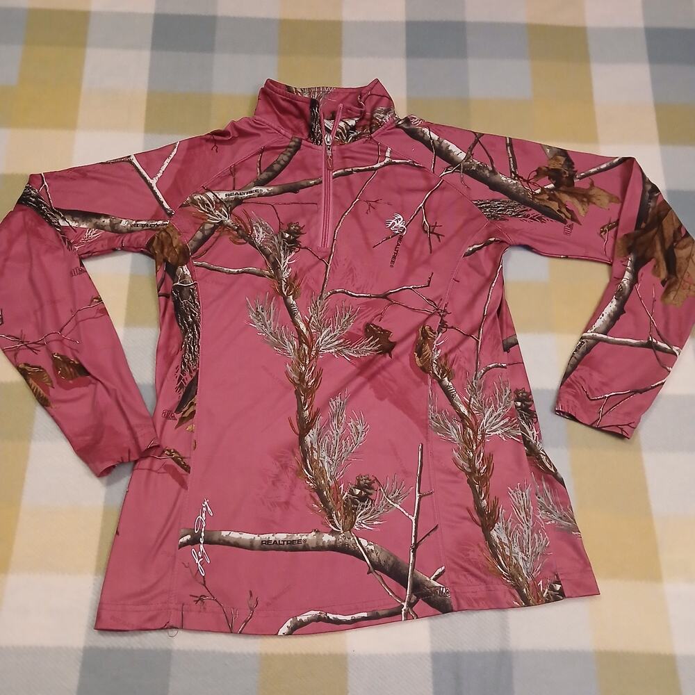 Legendary Whiterail Women's Real Tree Pink Camo 1/4 Zip Long Sleeve SZ L